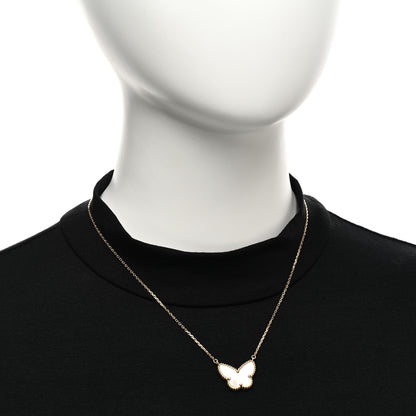 Van Cleef & Arpels 18K Yellow Gold Mother of Pearl Lucky Alhambra Butterfly Pendant Necklace 2 of 5