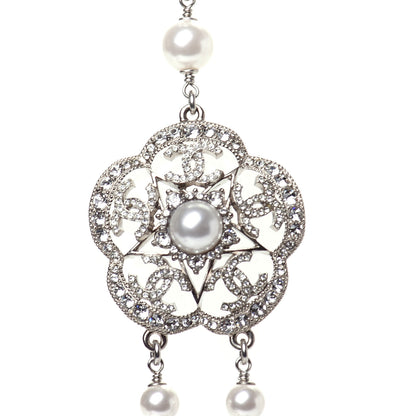 Chanel Crystal Pearl CC Necklace Silver 4 of 8
