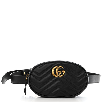 Gucci Calfskin Matelasse GG Marmont Belt Bag 85 34 Black 1 of 8