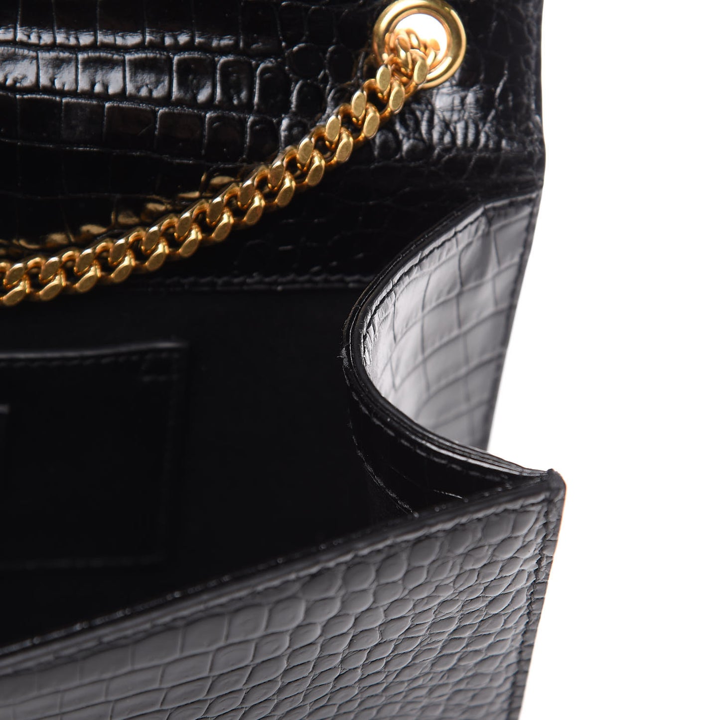 Calfskin Crocodile Embossed Medium Classic Monogram Kate Tassel Satchel Black