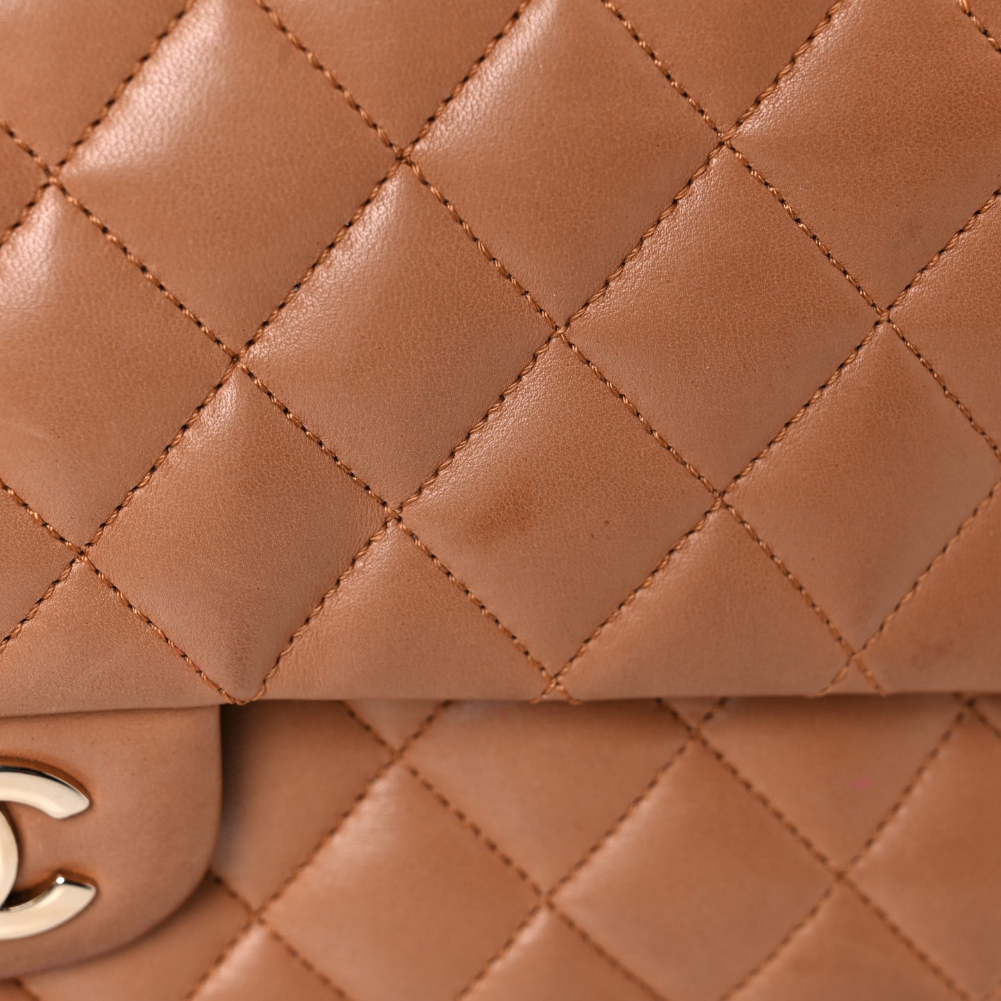 Lambskin Quilted Medium Double Flap Brown