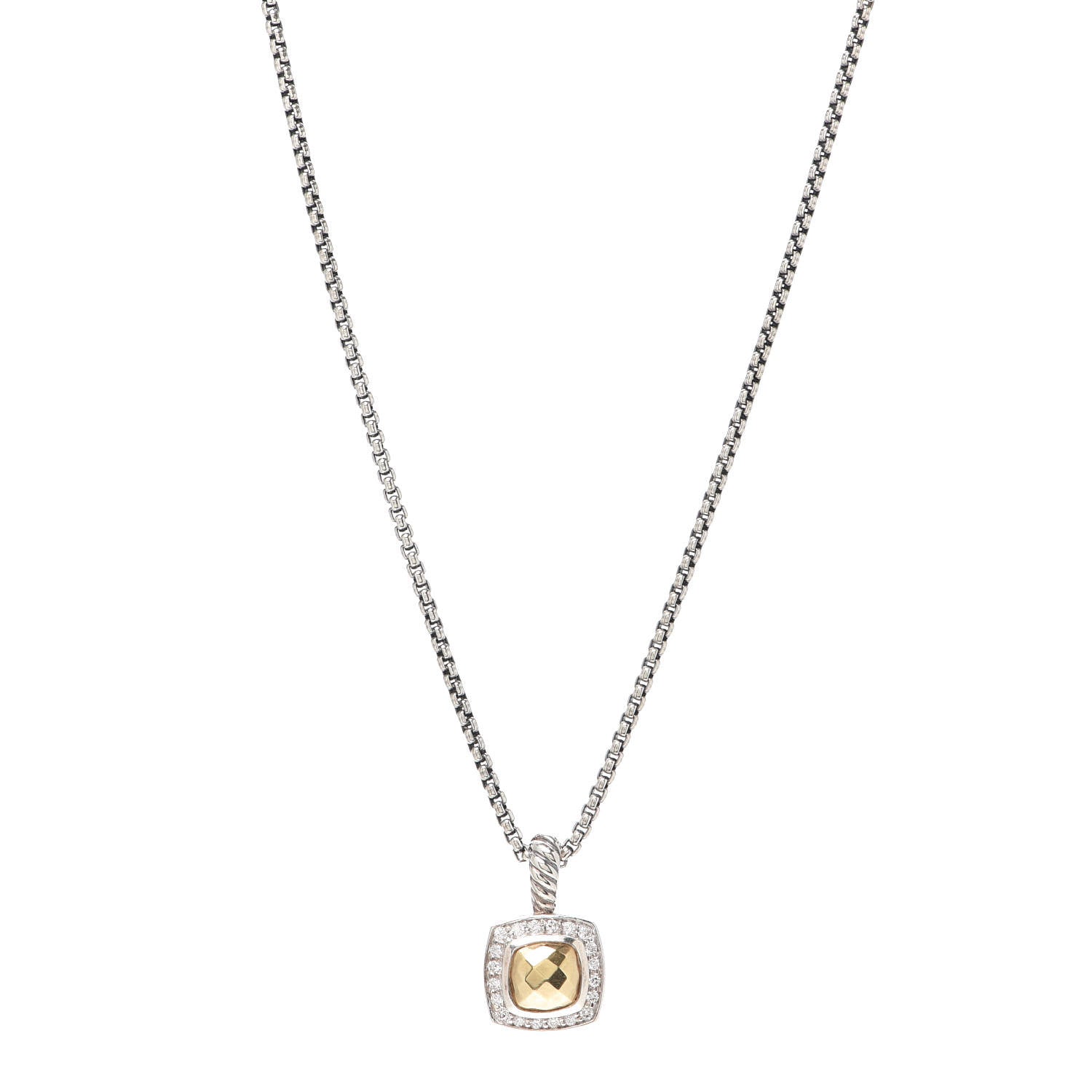 David Yurman Sterling Silver 18K Yellow Gold Diamond Petite Albion Dome Pendant Necklace 1 of 5