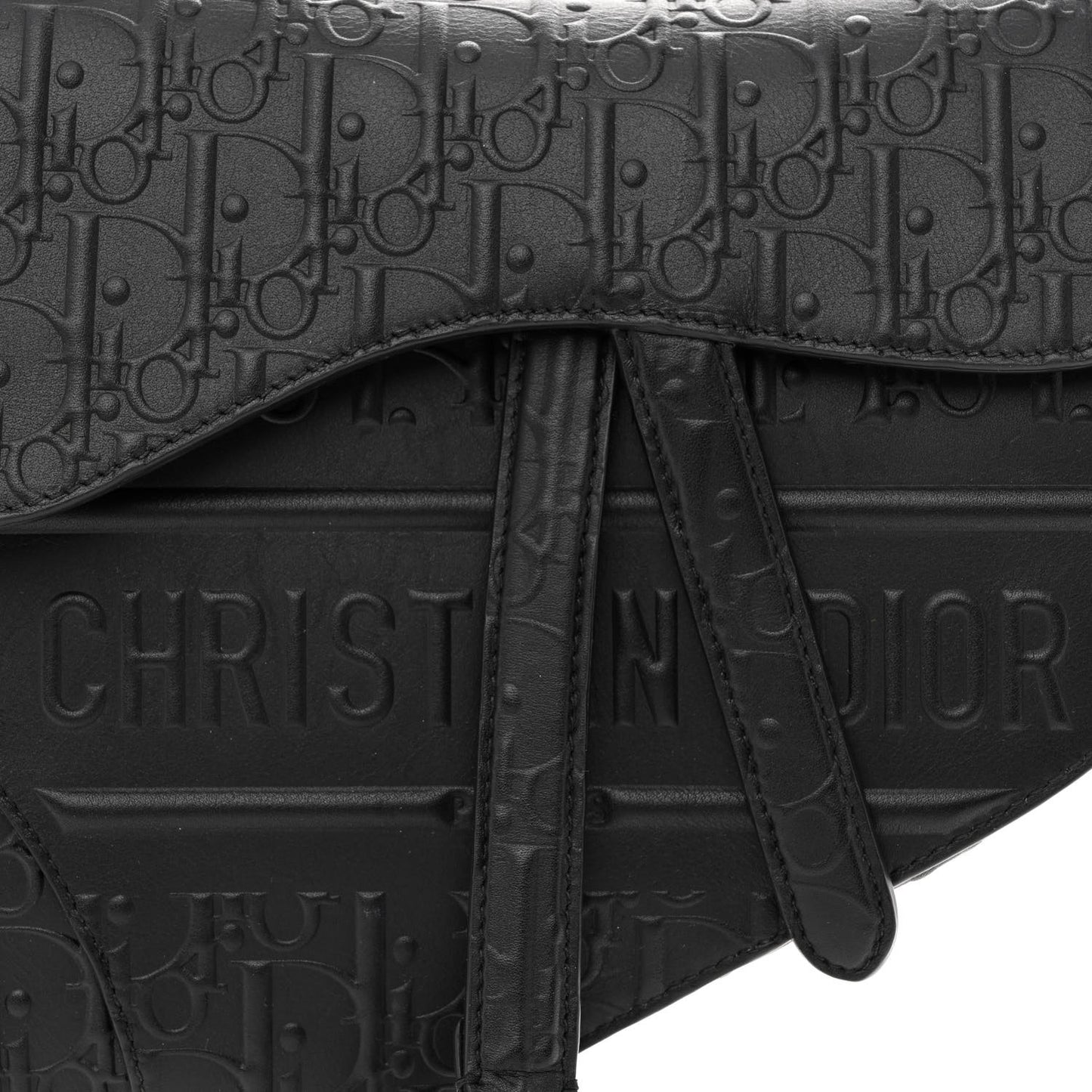 Calfskin Embossed Oblique Saddle Bag Black