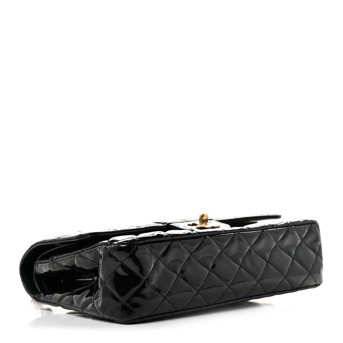 Patent Quilted Medium Double Flap Black