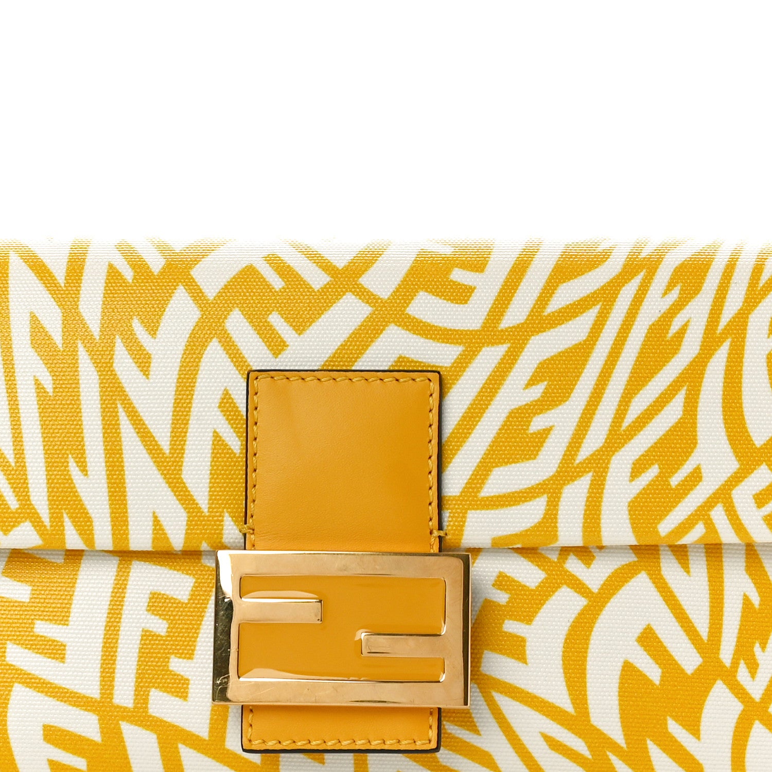 Fendi X SARAH COLEMAN Glazed Canvas Vitello King FF Vertigo Baguette 1997 Mimosa White 8 of 10