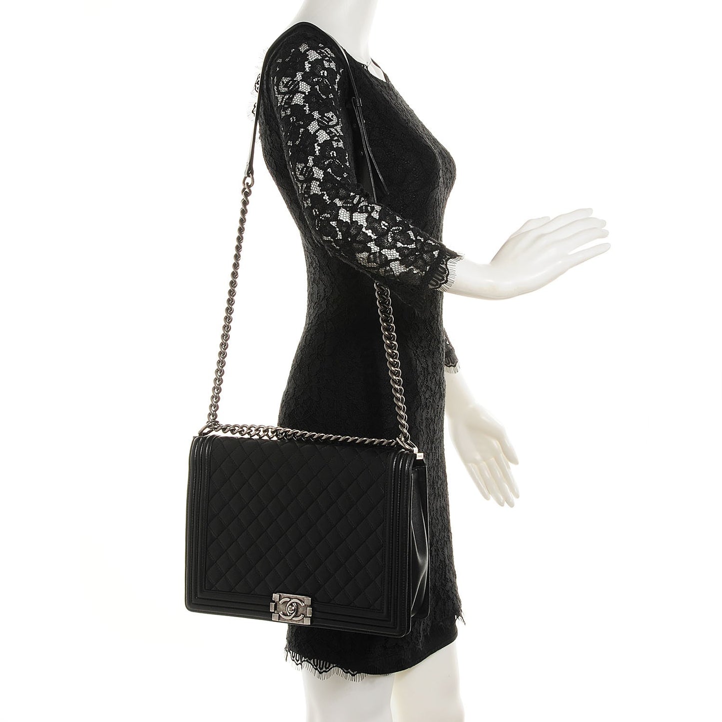 Lambskin Quilted Large Boy Flap Black