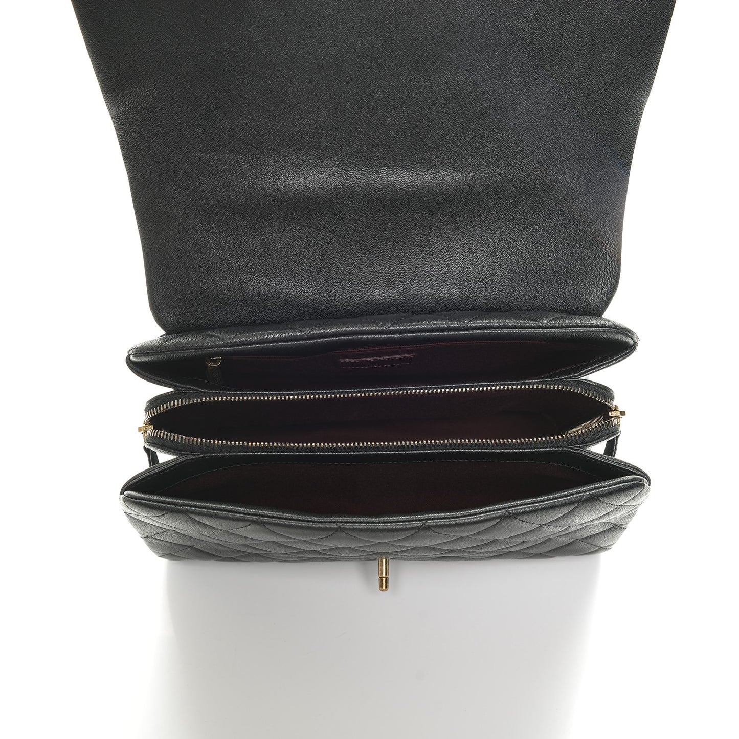 Shiny Sheepskin Quilted Large Trapezio Flap Black
