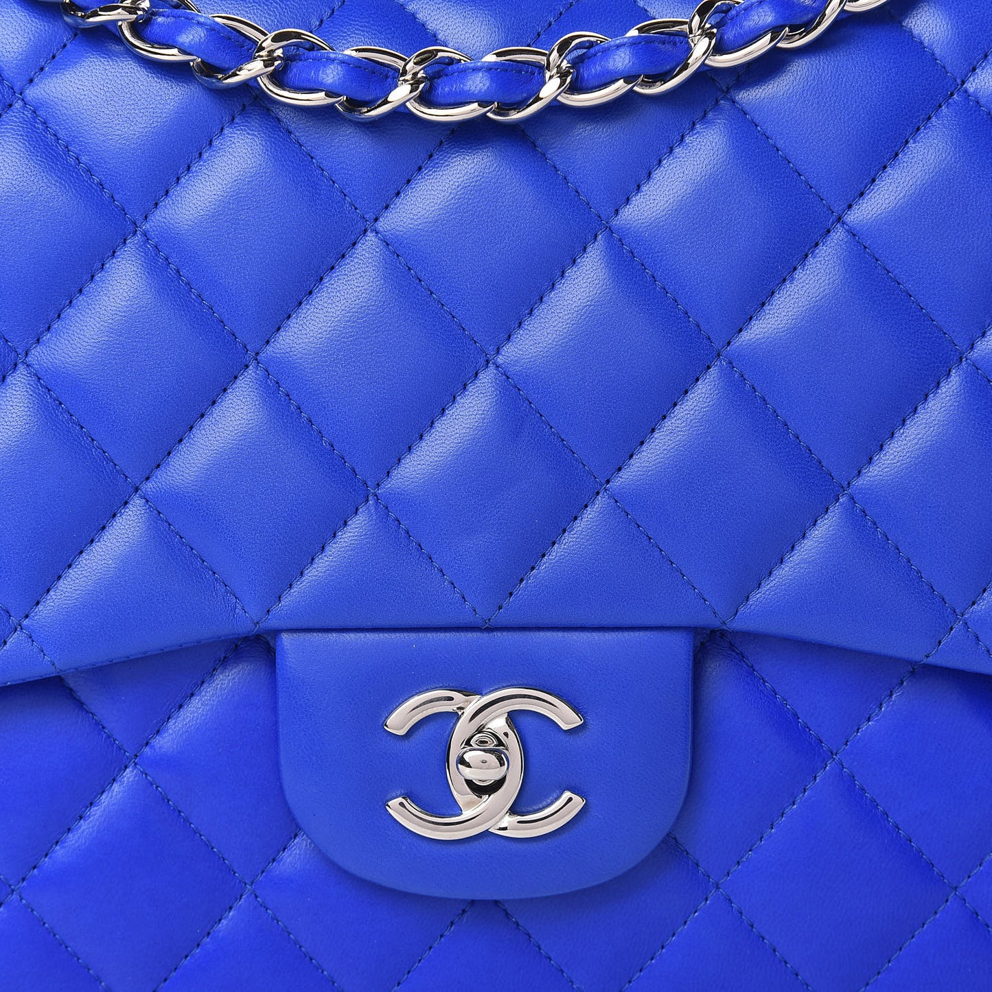 Lambskin Quilted Jumbo Single Flap Blue