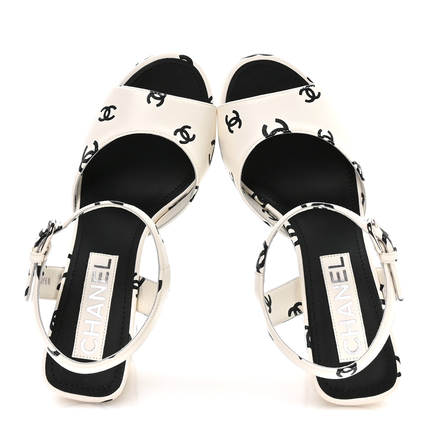 Printed Lambskin CC Platform Sandals 37 White Black