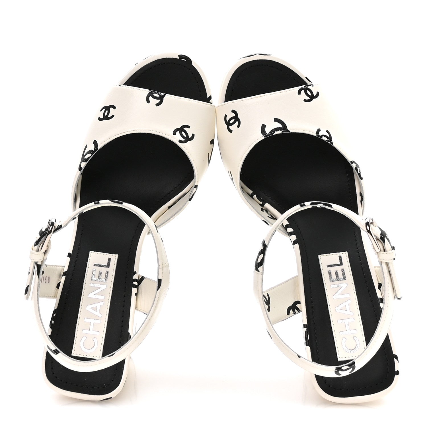 Chanel Printed Lambskin CC Platform Sandals 37 White Black 2 of 9