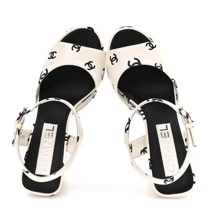 Chanel Printed Lambskin CC Platform Sandals 37 White Black 2 of 9