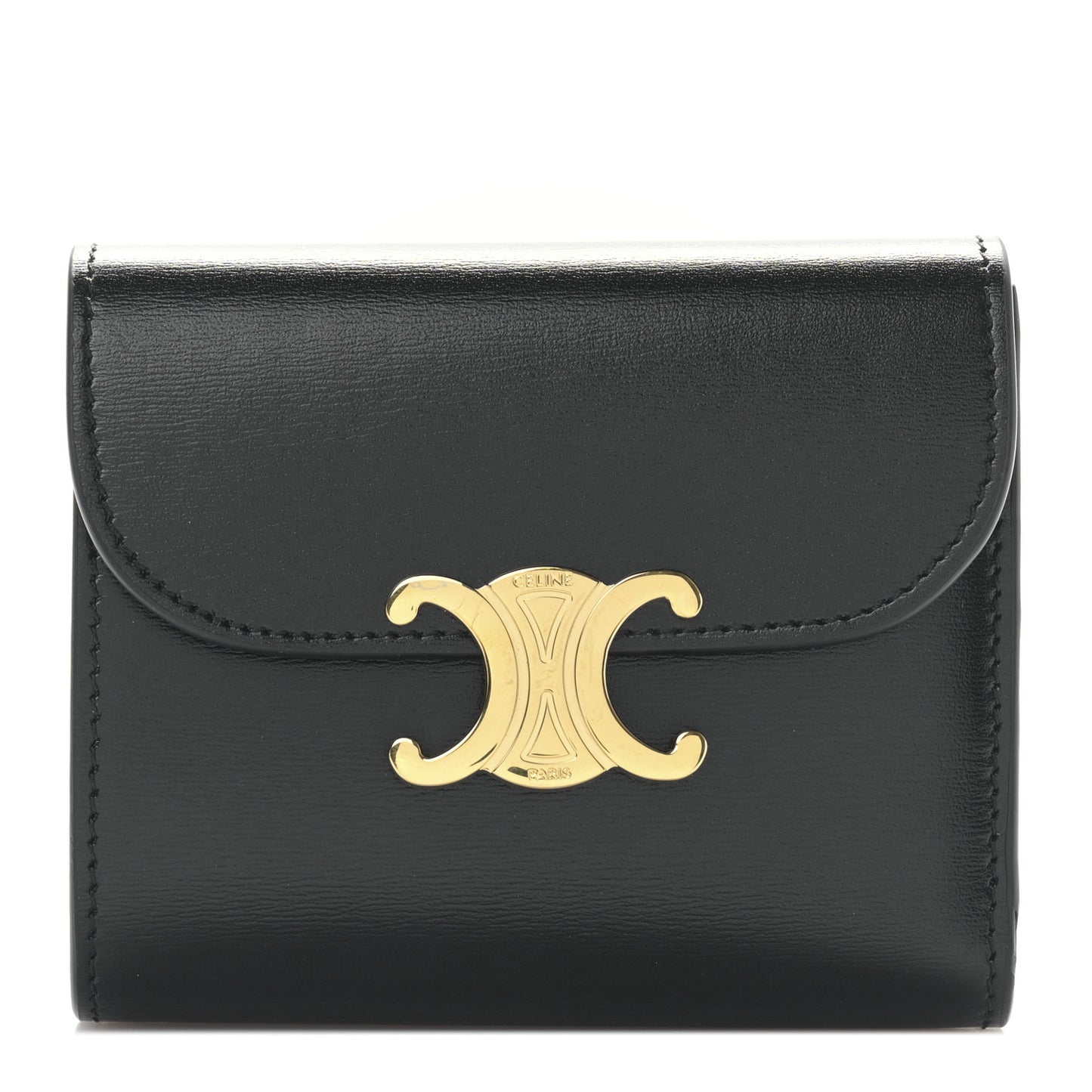 Shiny Calfskin Small Triomphe Wallet Black