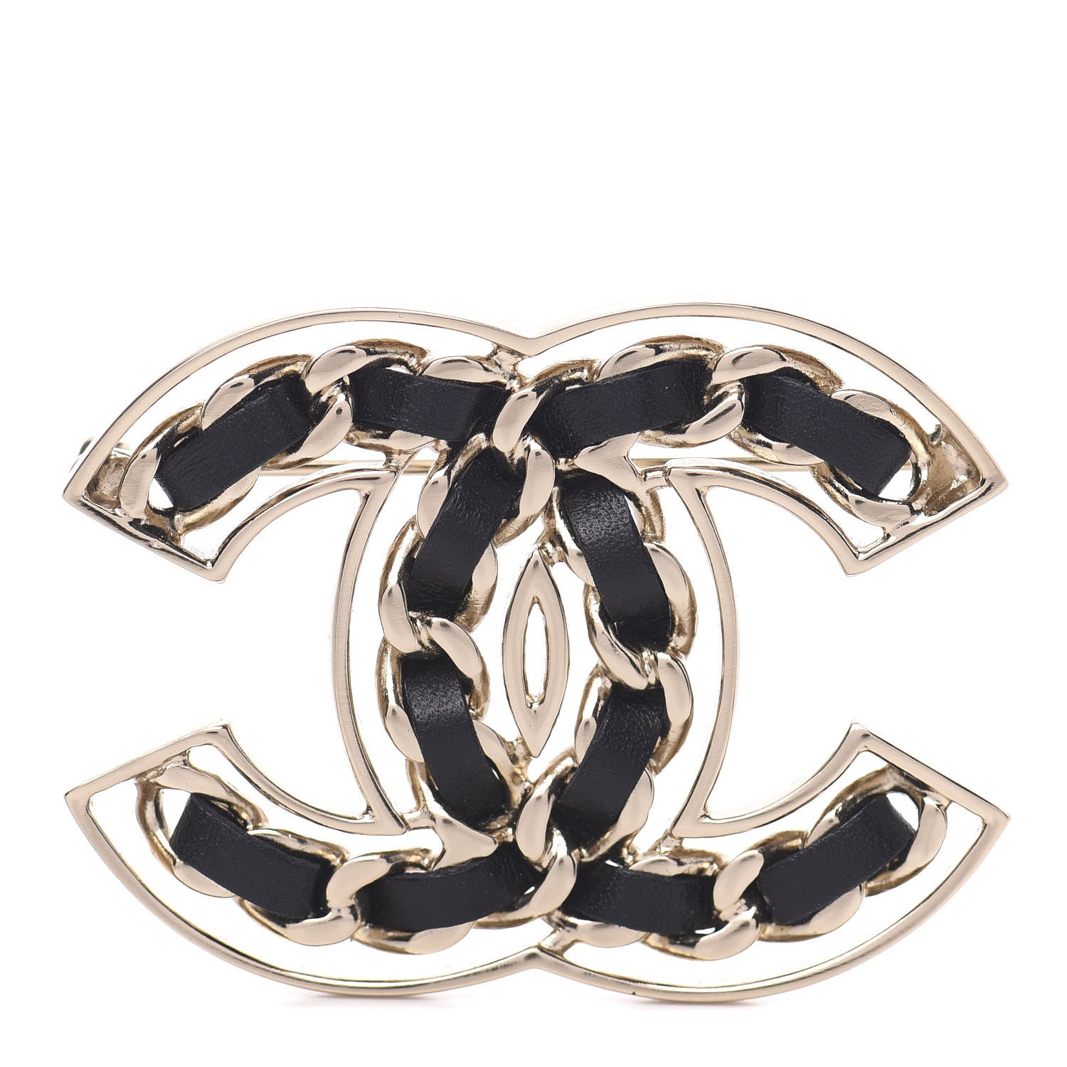 Chanel Lambskin Chain CC Brooch Black Gold 1 of 5