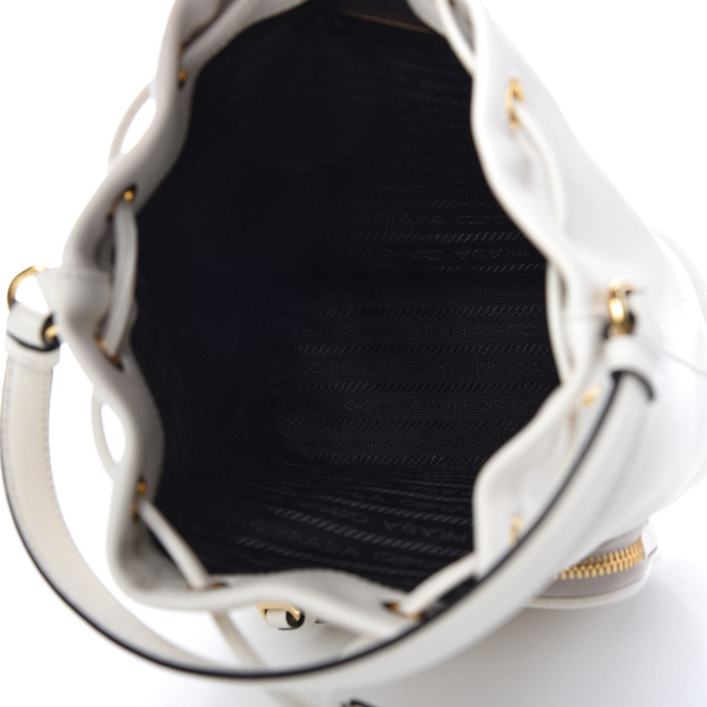 Glace Calfskin Logo Mini Bucket Crossbody Bag White