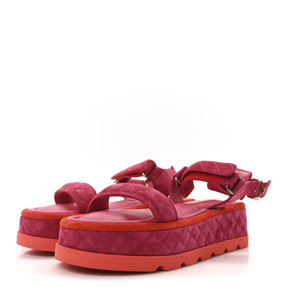 Chanel Suede Quilted Platform Sandals 37.5 Red Light Red 4 of 9