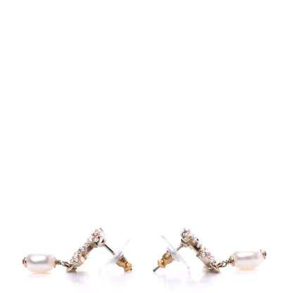 Chanel Pearl Crystal CC Charm Drop Earrings Light Gold Pink 3 of 5