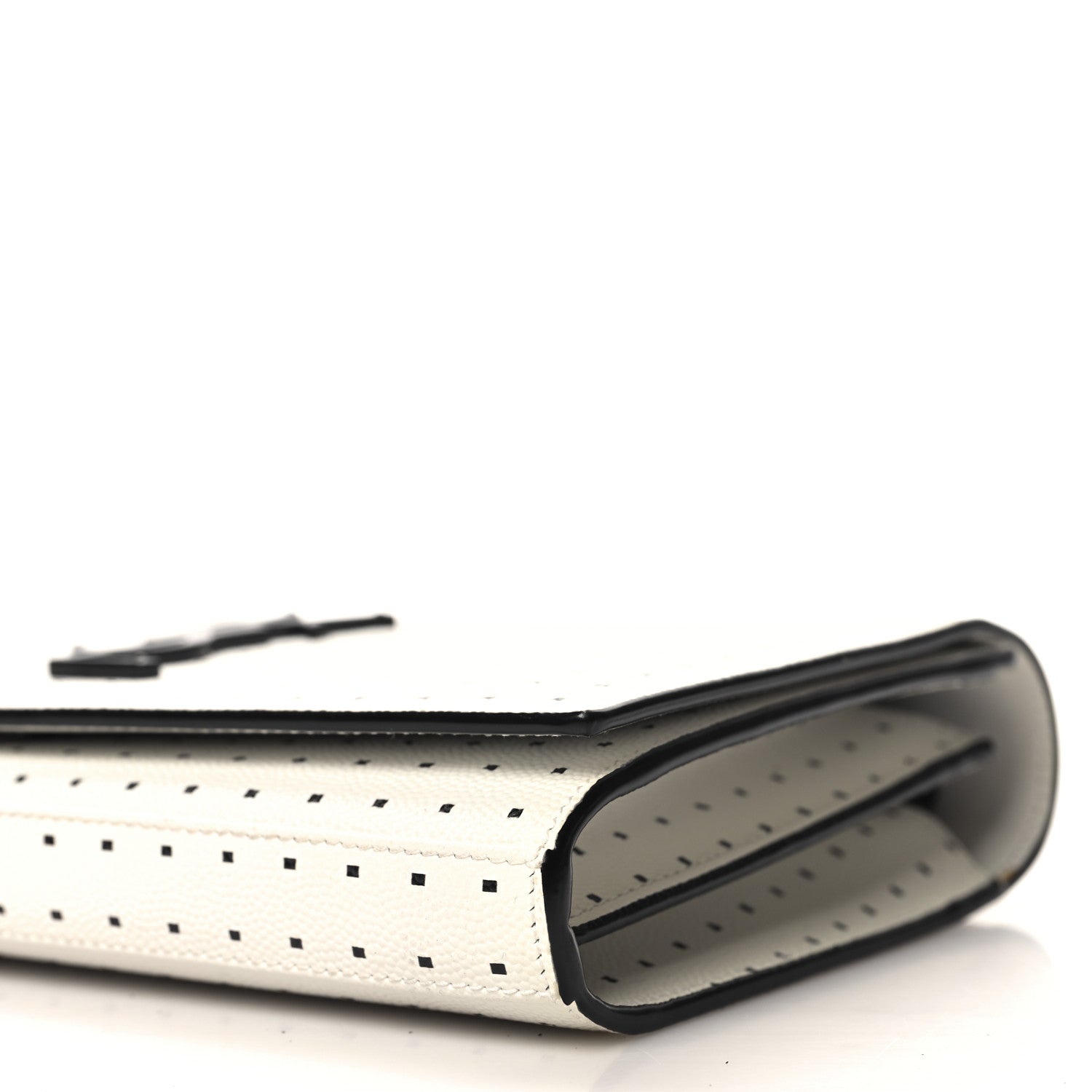 Saint Laurent Grain De Poudre Square Dot Print Monogram Chain Wallet White Matte Black 9 of 11