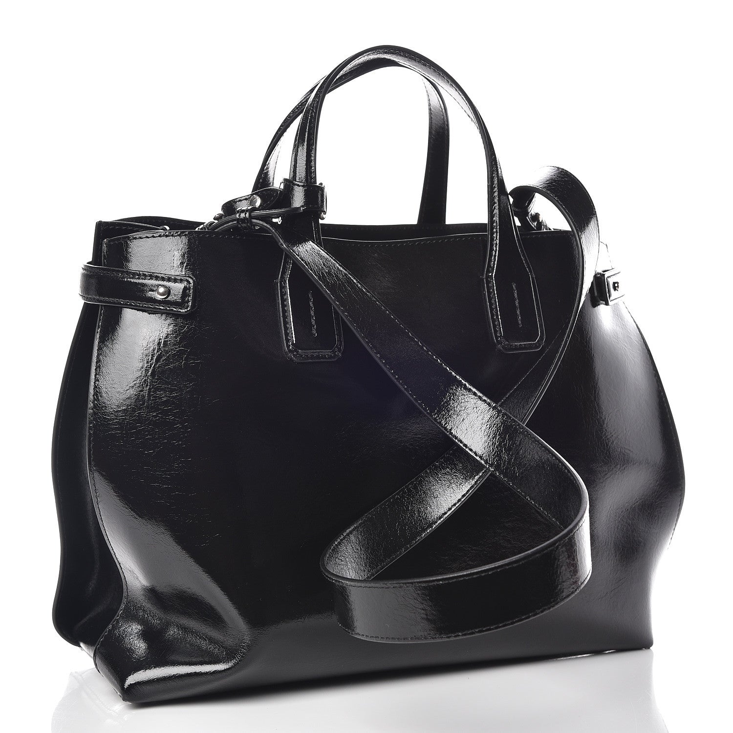 Burberry Shiny Soft Calfskin Medium Banner Tote Black 3 of 9