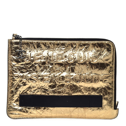 Chanel Metallic Lambskin Medium Je Ne Suis Pas En Solde Pouch Clutch Gold 1 of 7