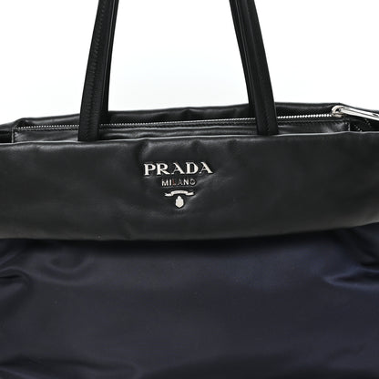 Prada Nappa Nylon Soft Padded Shopping Tote Black Blue 8 of 10