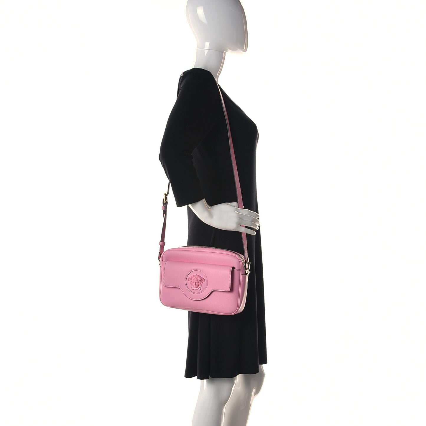 Grained Calfskin Medusa Camera Bag Pink