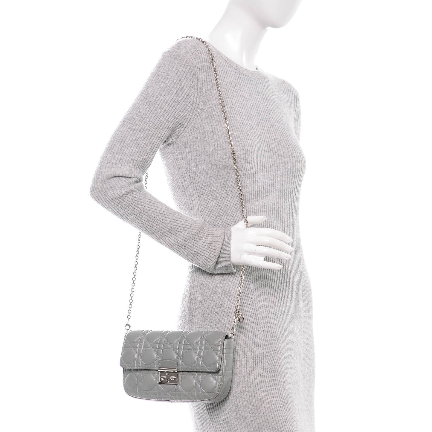 Lambskin Cannage Miss Dior Promenade Pouch Grey