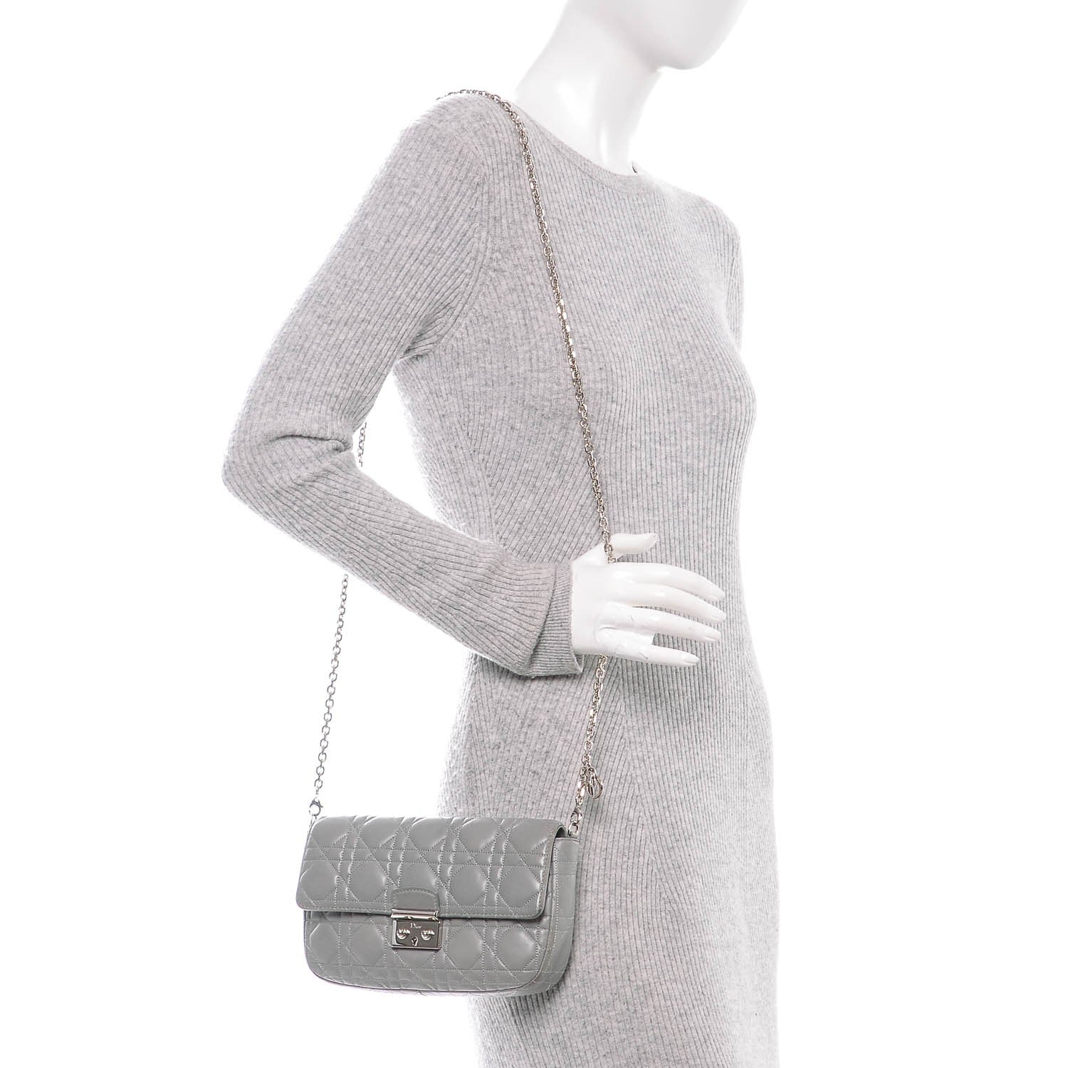 Christian Dior Lambskin Cannage Miss Dior Promenade Pouch Grey 2 of 8