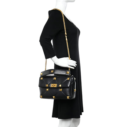 Valentino Garavani Nappa Large Roman Stud Shoulder Bag Black 2 of 13