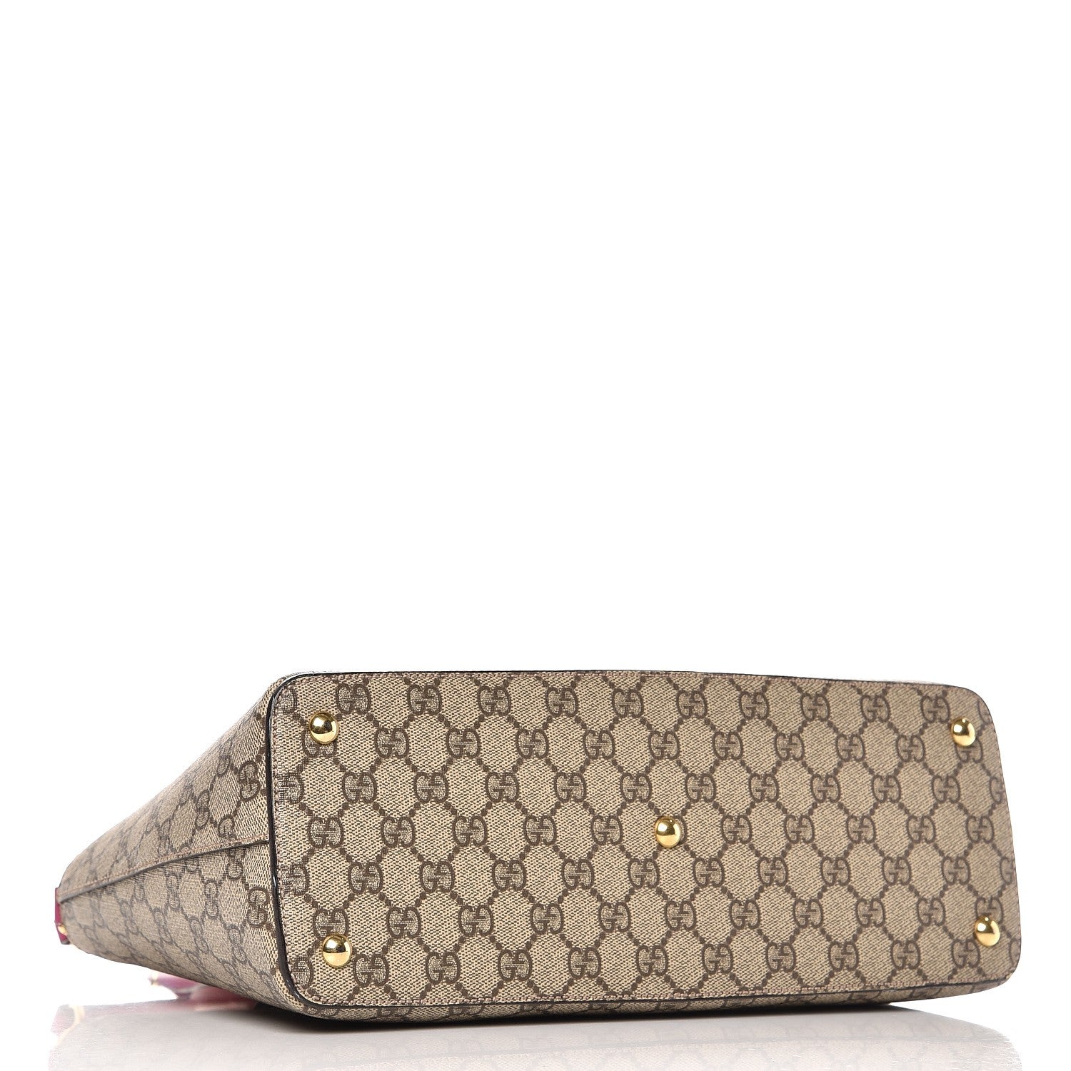 Gucci GG Supreme Monogram Moon Calfskin Small Zip Top Tote Beige Ebony Hibiscus Red New Rosette 4 of 7