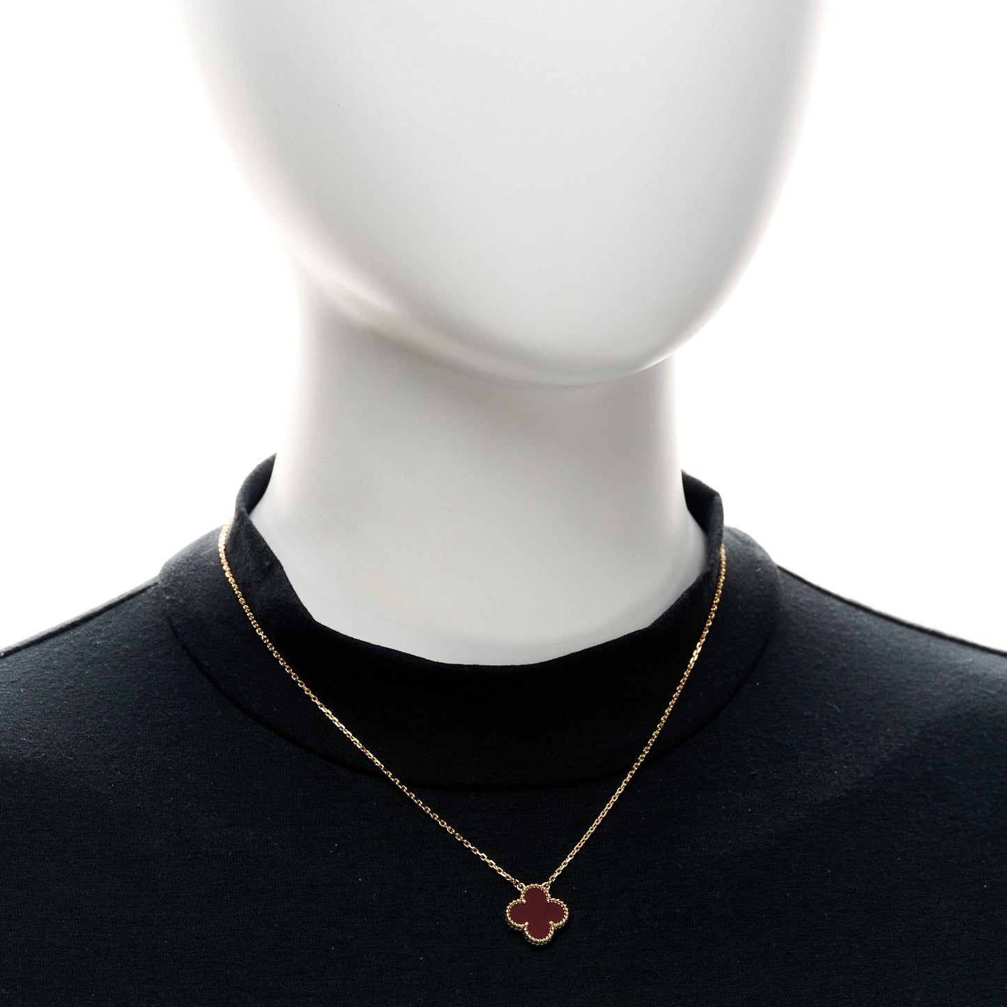 18K Yellow Gold Carnelian Vintage Alhambra Pendant Necklace