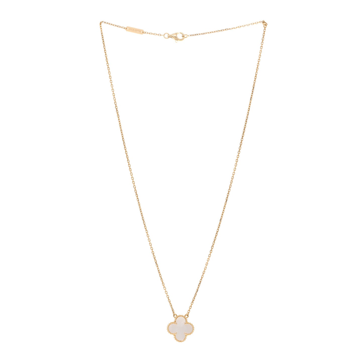 18K Yellow Gold Mother of Pearl Vintage Alhambra Pendant Necklace