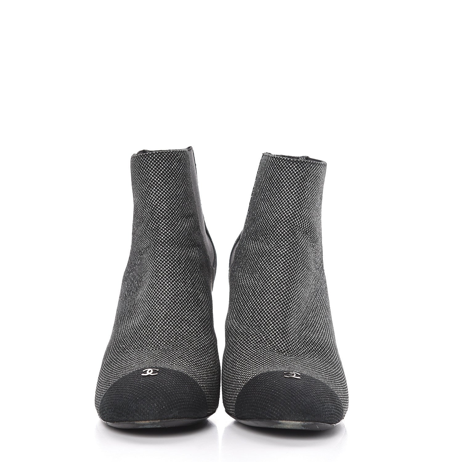 Chanel Mesh CC Cap Toe Ankle Boots 42 Argent Black 2 of 11