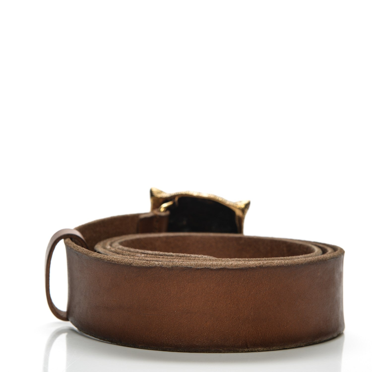 Gucci Calfskin Brass Feline Buckle Belt 110 44 Brown 3 of 7