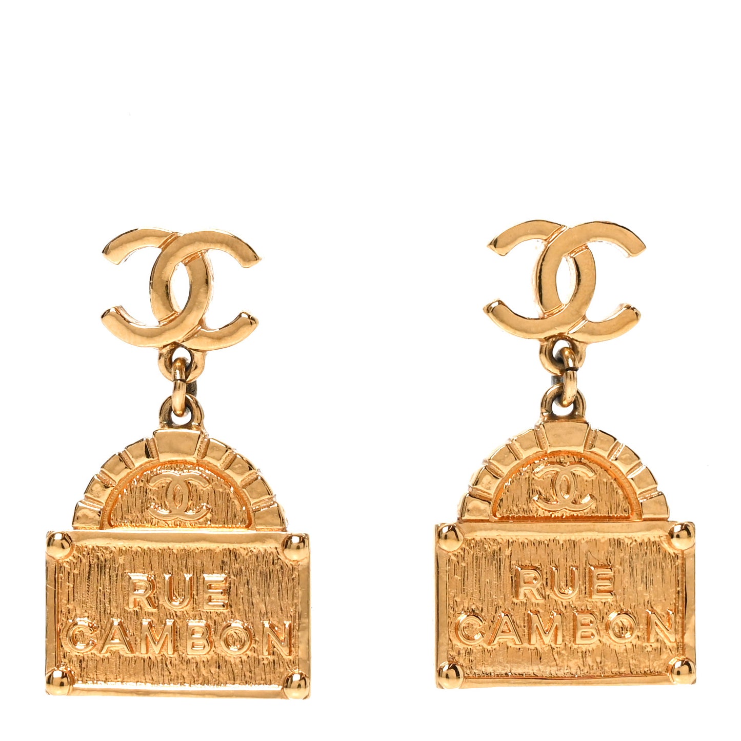 Metal CC Rue Cambon Drop Earrings Gold