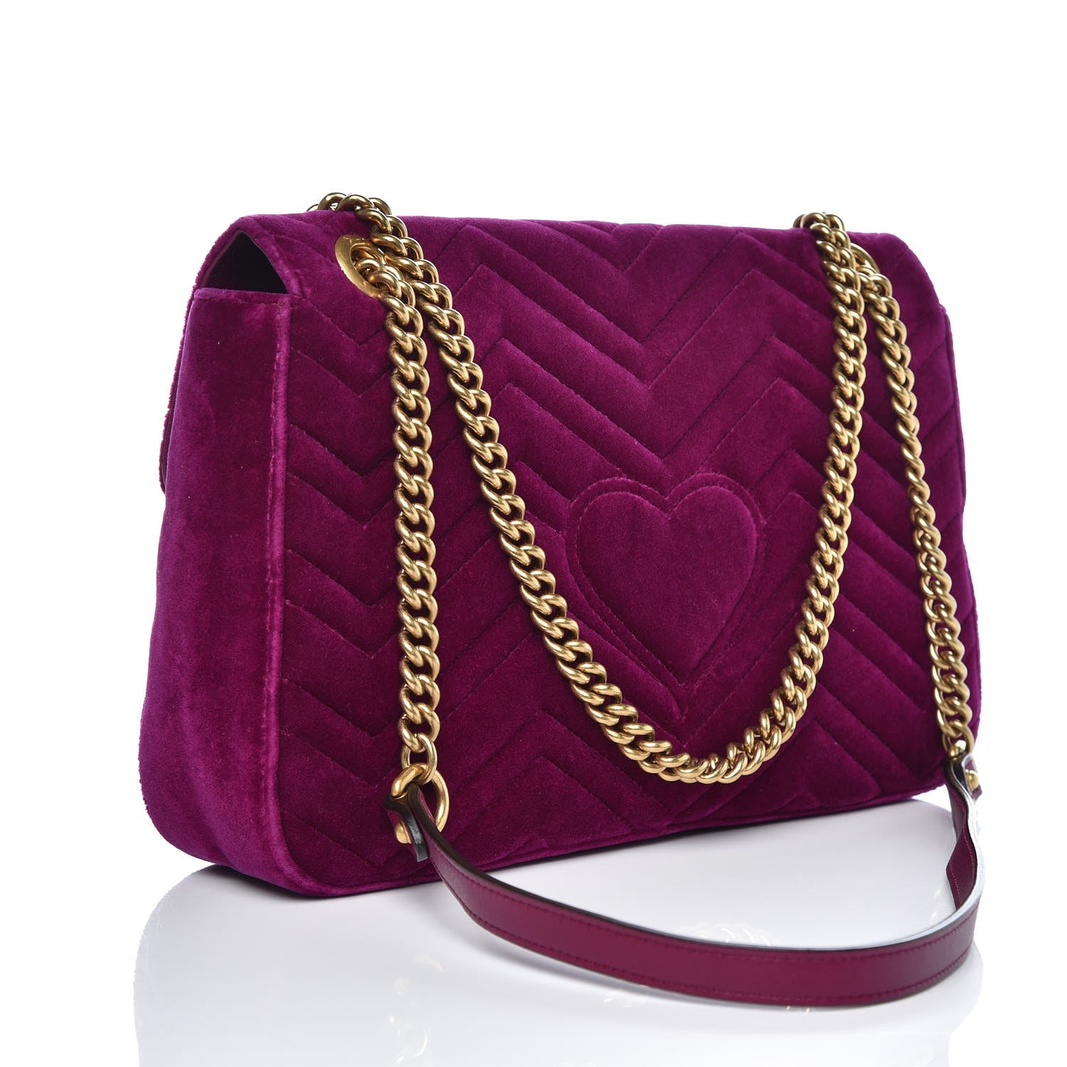 Gucci Velvet Matelasse Loved Embroidered Medium GG Marmont Shoulder Bag Fuchsia Violet Cyclamen 3 of 7