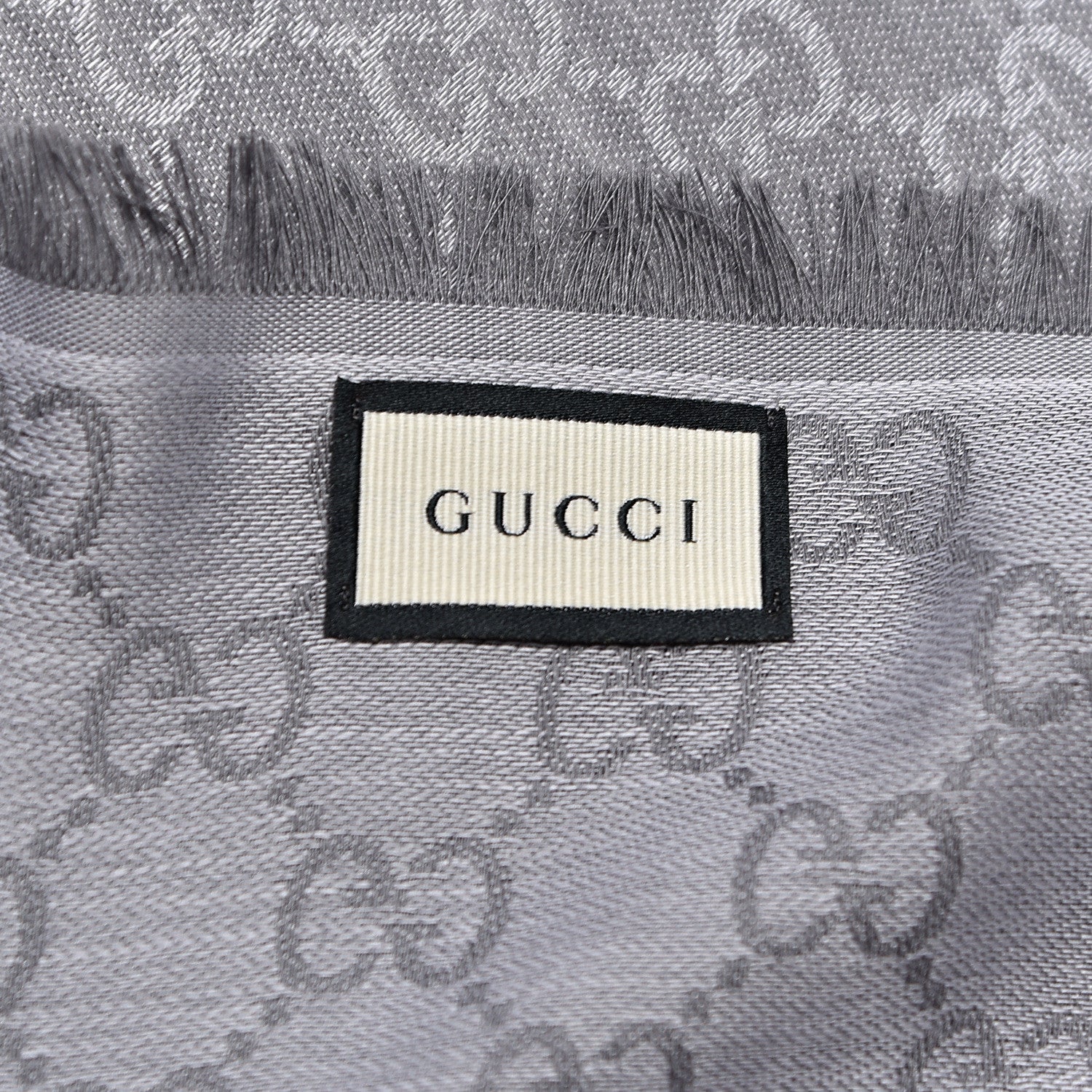 Gucci Wool Silk Monogram GGWeb Fringe Shawl Pearl Medium Grey 3 of 4