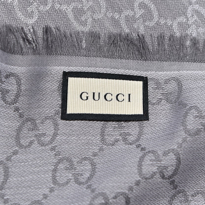 Gucci Wool Silk Monogram GGWeb Fringe Shawl Pearl Medium Grey 3 of 4