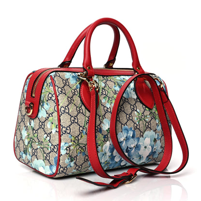Gucci GG Supreme Monogram Blooms Small Boston Beige Blue Navy Hibiscus Red 3 of 12