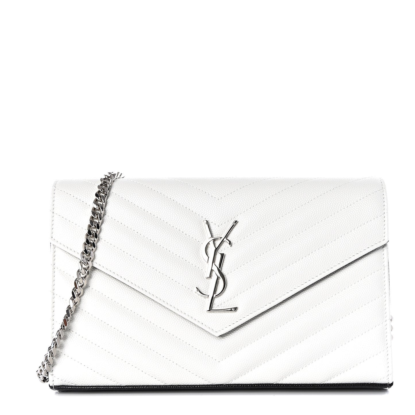 Grain De Poudre Matelasse Bi-Color Chevron Monogram Chain Wallet White Black