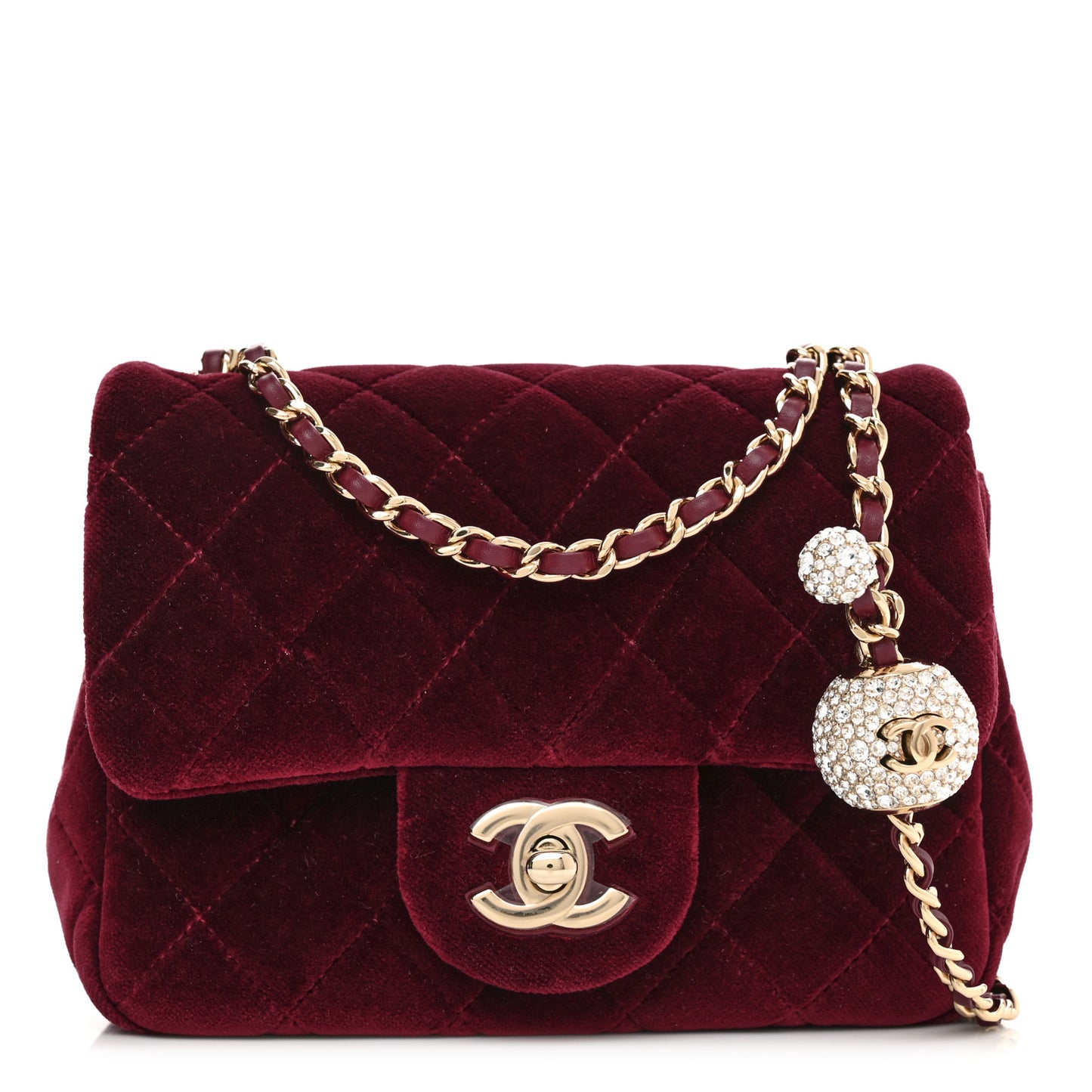 Velvet Quilted Mini Square Pearl Crush Flap Burgundy