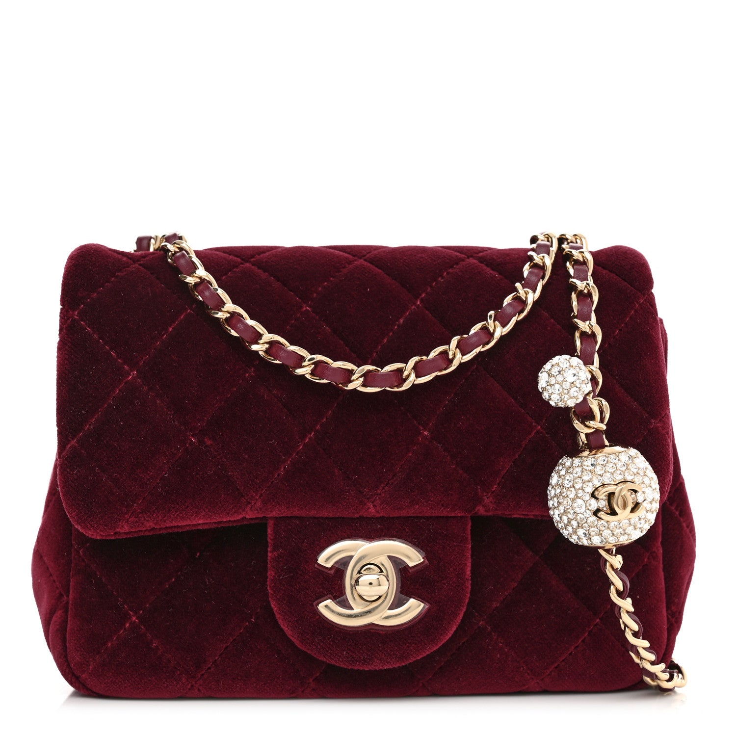 Chanel Velvet Quilted Mini Square Pearl Crush Flap Burgundy 1 of 10