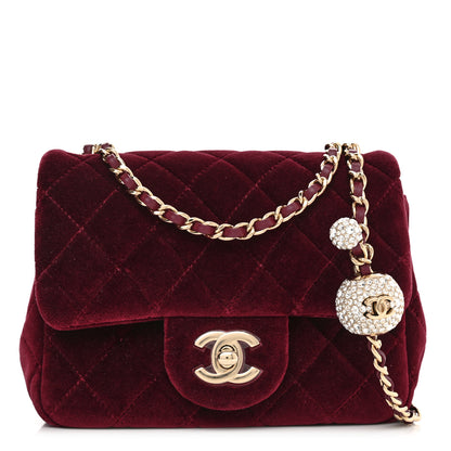 Chanel Velvet Quilted Mini Square Pearl Crush Flap Burgundy 1 of 10
