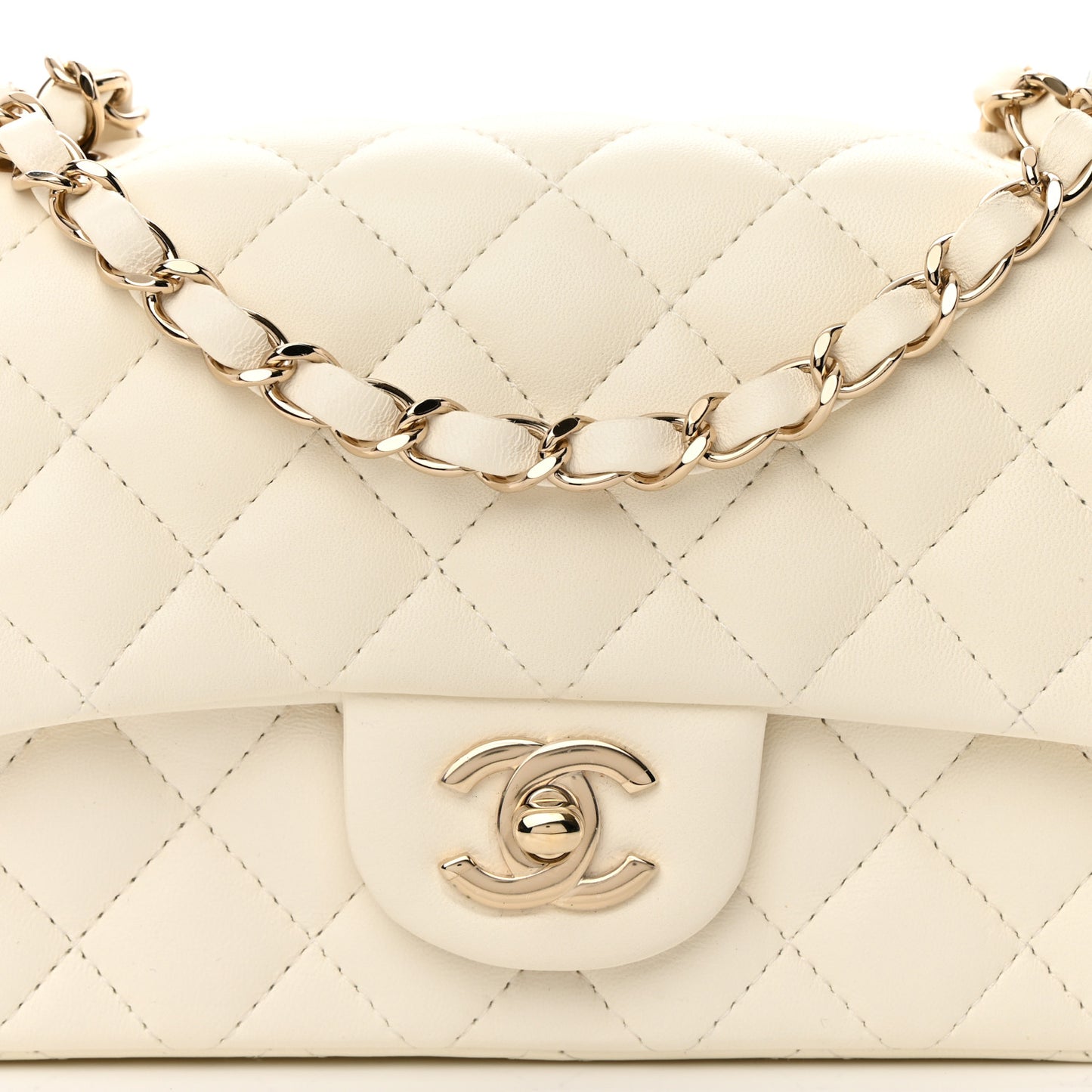 Lambskin Quilted Mini Rectangular Flap White