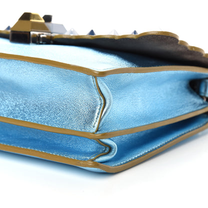 Fendi Vitello Catalan Mirror Scalloped Multi Studded Small Kan I Shoulder Bag Blue 9 of 10