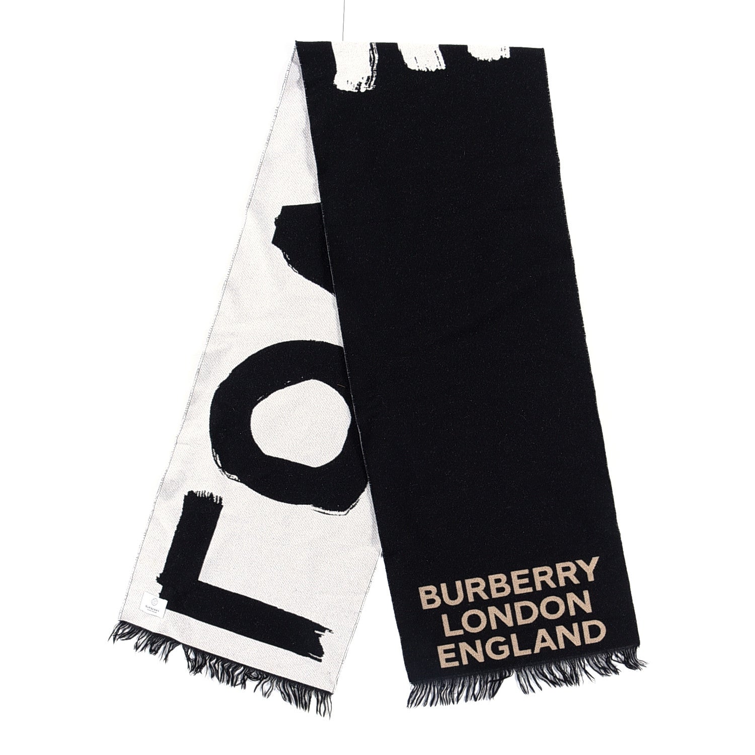 Burberry Wool Silk Love Logo Football Scarf Black 2 of 3