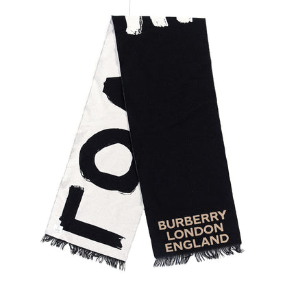 Burberry Wool Silk Love Logo Football Scarf Black 2 of 3