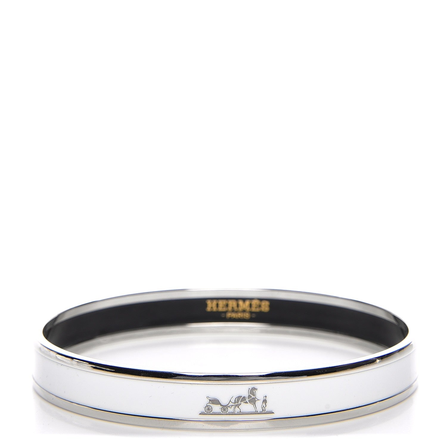 Hermes Enamel Printed Narrow Caleche Bracelet 65 White 1 of 5