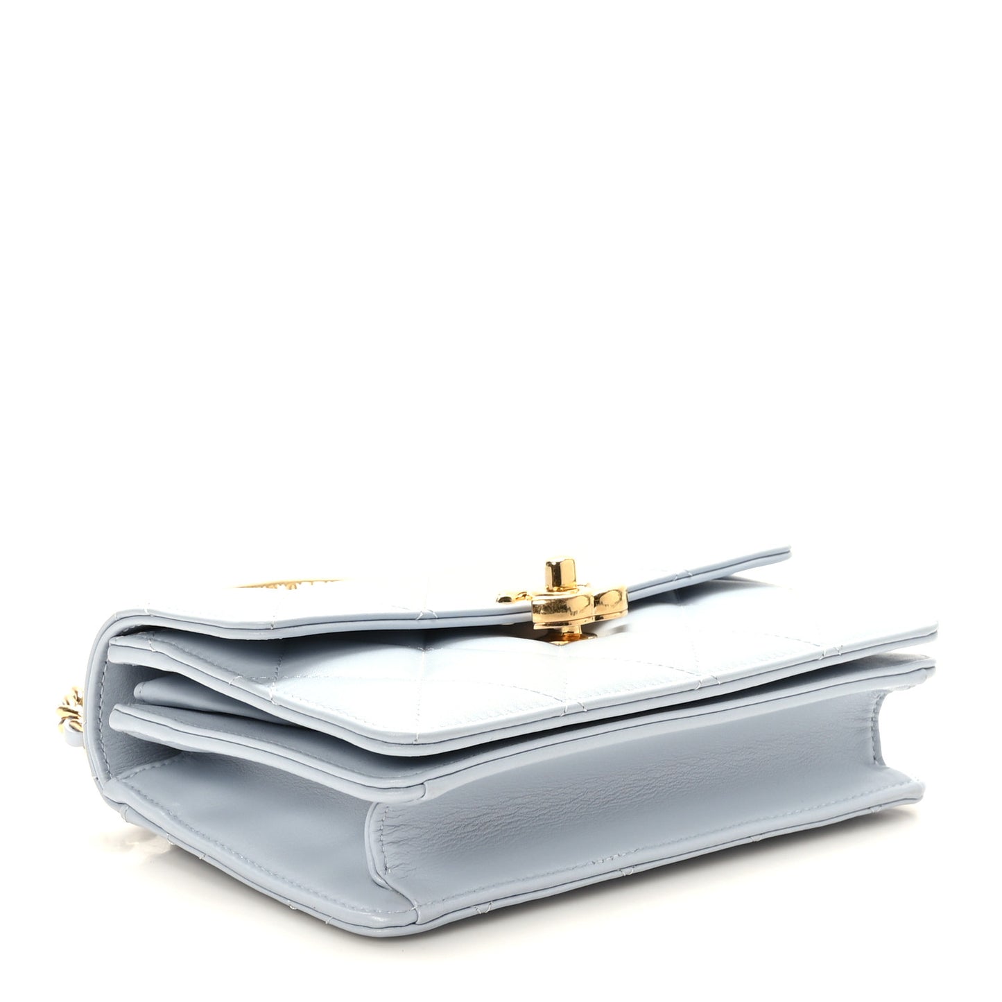 Shiny Calfskin Quilted Mini Threaded Top Handle Flap Gris