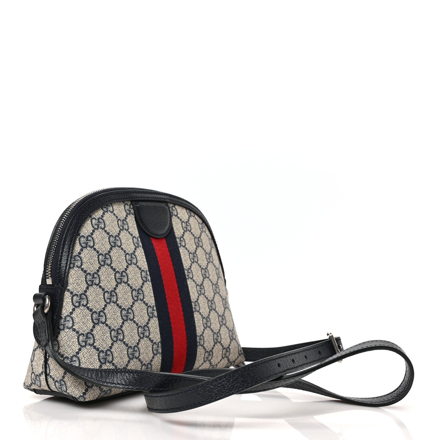 Gucci GG Supreme Monogram Textured Dollar Calfskin Web Small Ophidia Dome Shoulder Bag Beige Blue 3 of 8