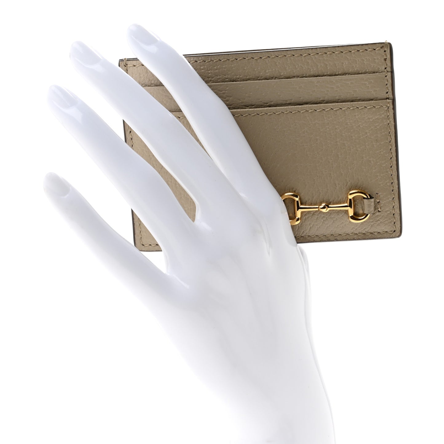 Textured Dollar Calfskin Horsebit 1955 Card Holder Beige